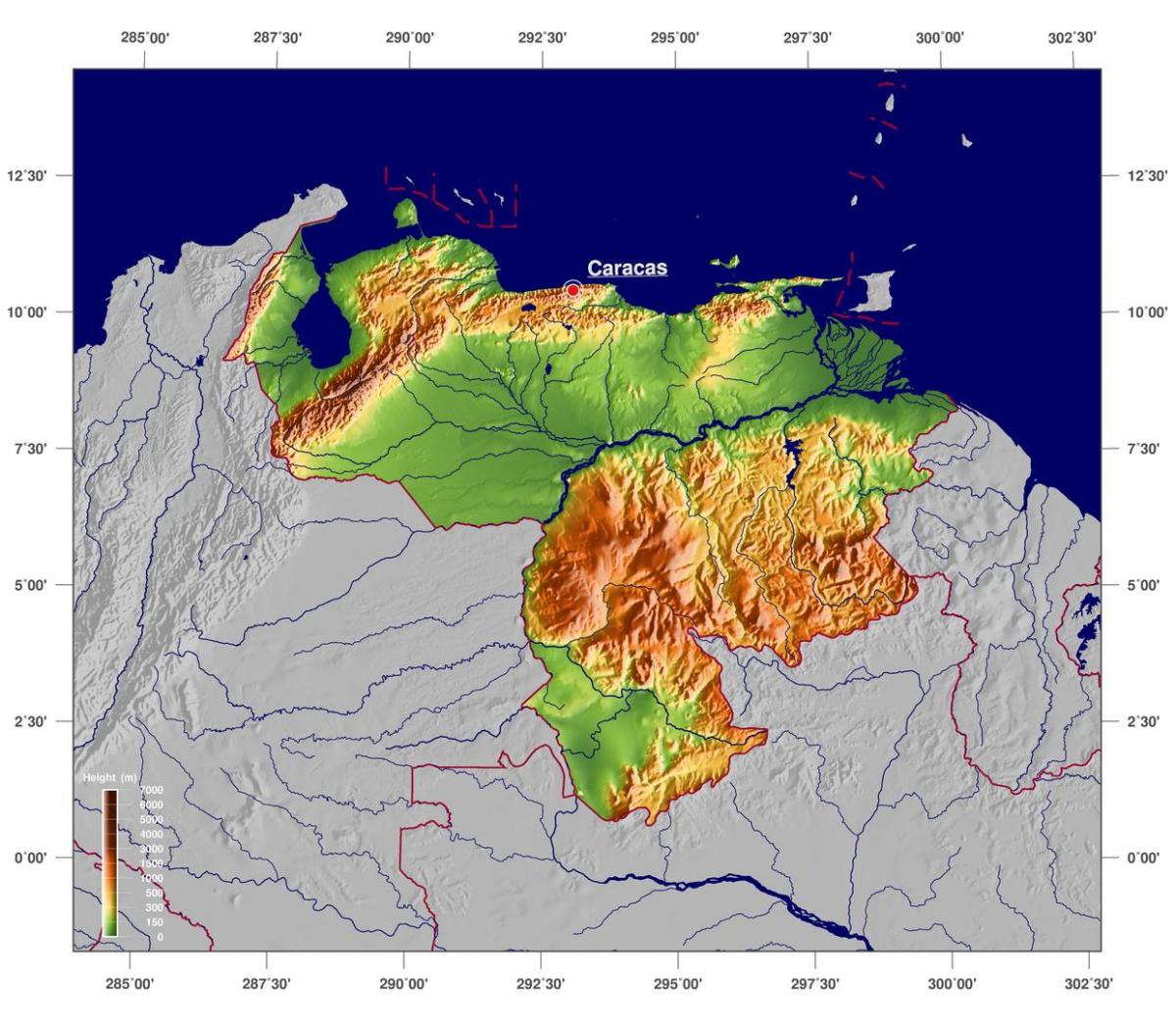નકશો ભૌતિક નકશો વેનેઝુએલા
