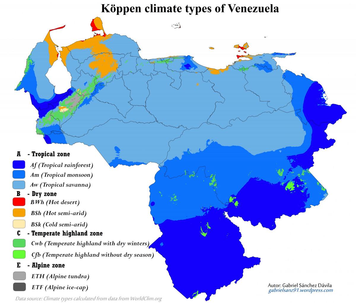 નકશો વેનેઝુએલા આબોહવા