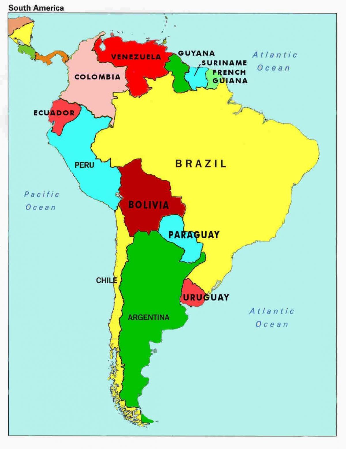 નકશો વેનેઝુએલા અને આસપાસના દેશોમાં