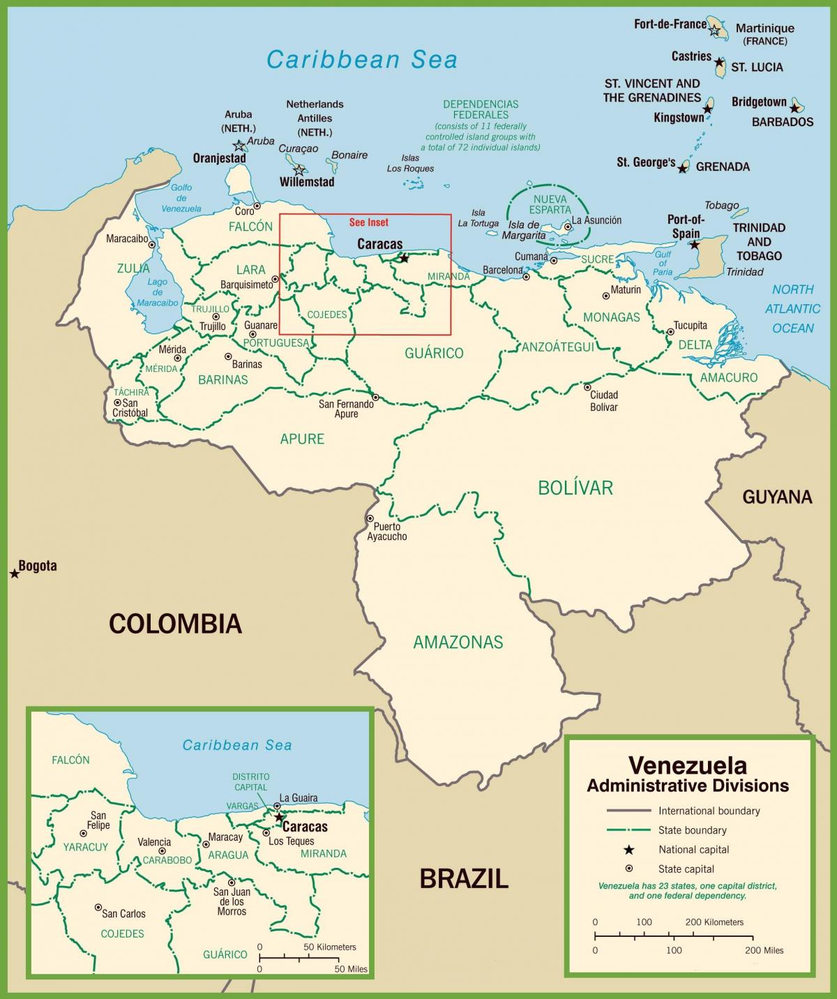 નકશો વેનેઝુએલા રાજકીય